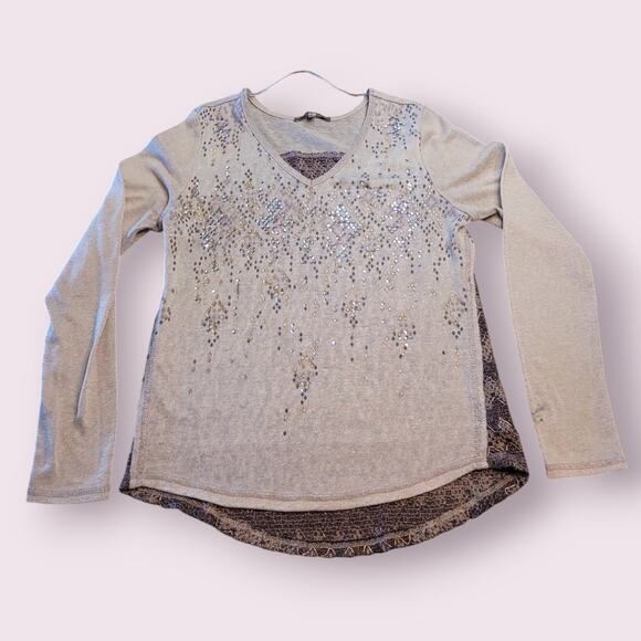 Y2K 2000s Glam Miss Me Beige Lace Back Sequin Beaded Top S Festival Going Out - Picture 1 of 9